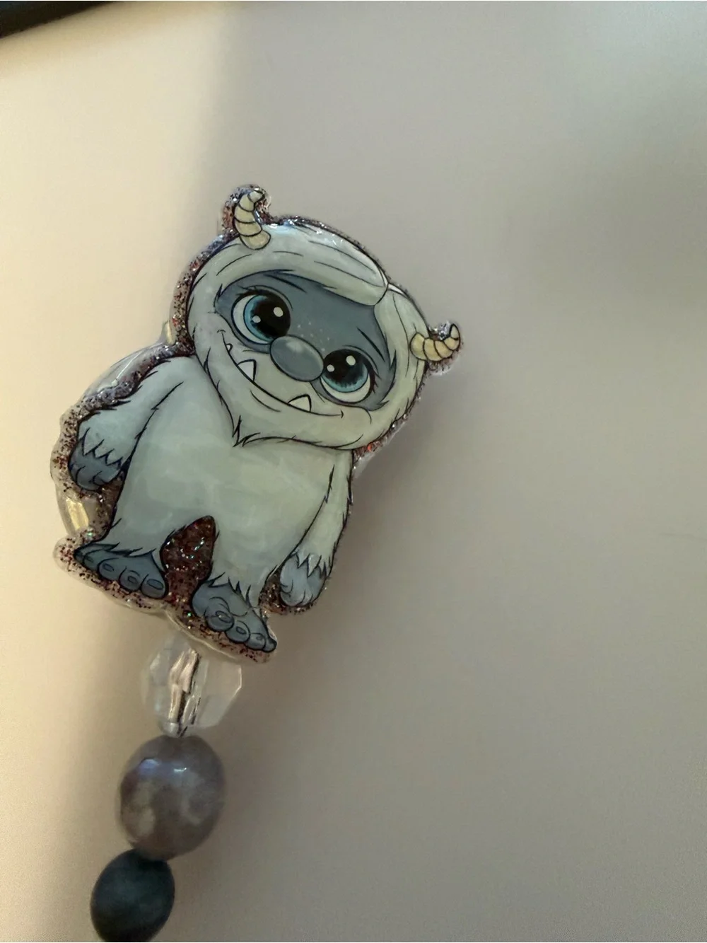 Cute White Yeti Charm Beaded badge reel